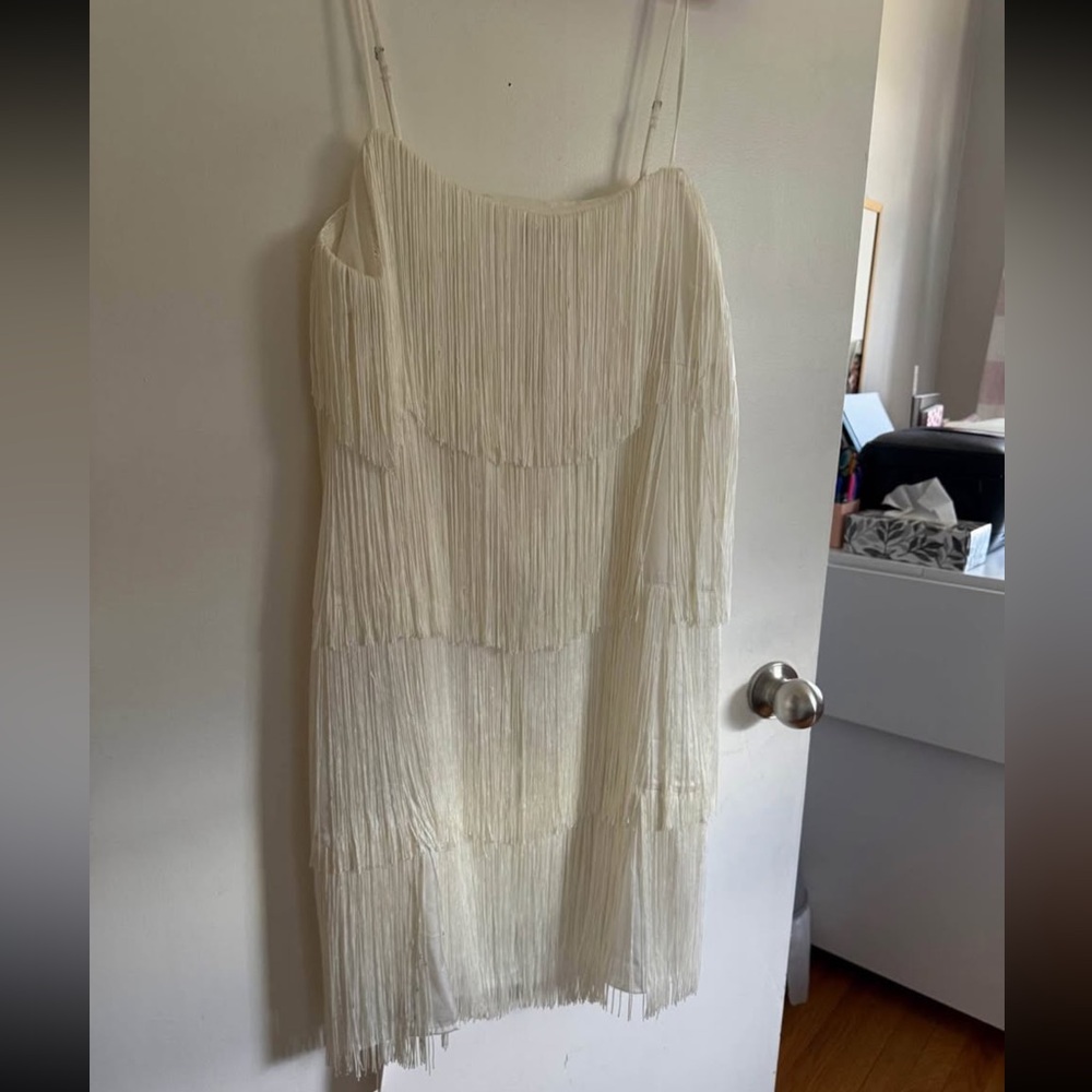 Elegant White Fringe Dress from Abercrombie